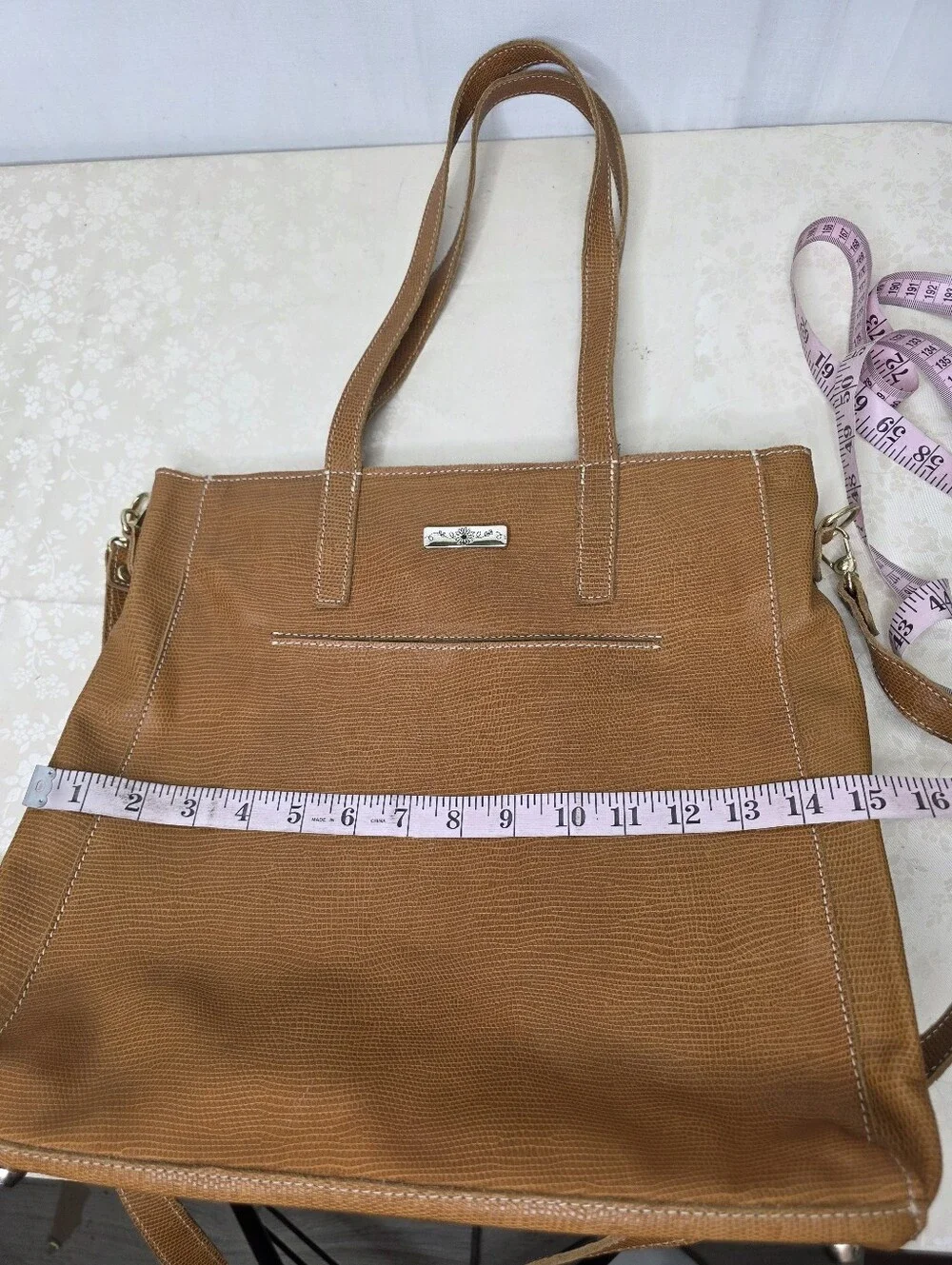 Planner Perfect Brown Lizard Embossed Leather Convertible Tote Crossbody Bag
